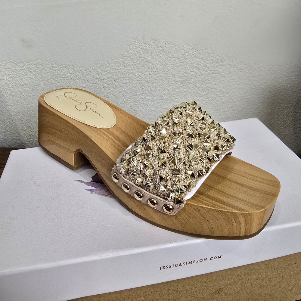 Jessica Simpson Gold Studded Wedge Espadrille Slide - Picture 2 of 5